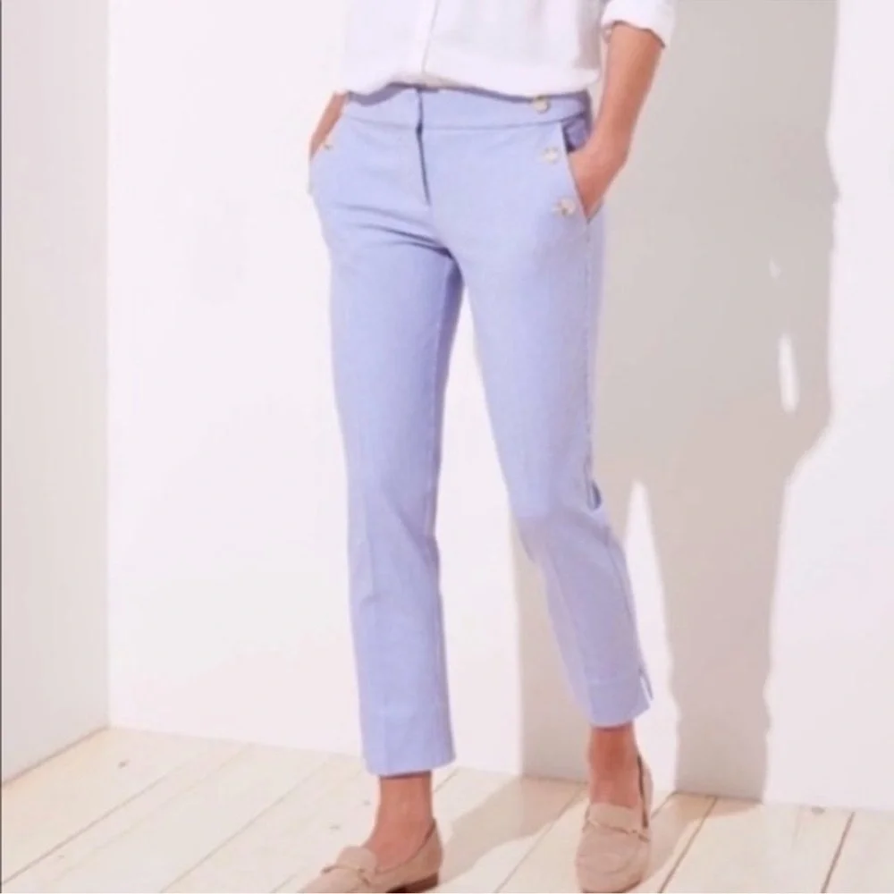NWT LOFT Riviera Marisa Fit Sailor Pants Blue Stripe Ankle Dress Pants Sz 4 - Picture 2 of 4